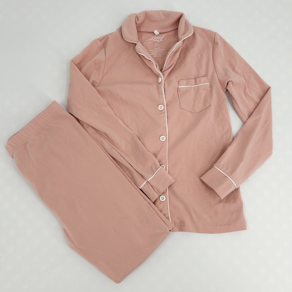 Pouf Girls Pink Cotton Blend Classic Minimalist Lounge Cozy Pajama Set Size 10
